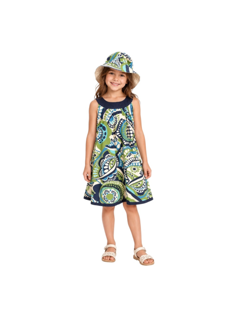 Gap Girls S 6–7 Paisley Dress & Matching Reversible Sun Hat Set